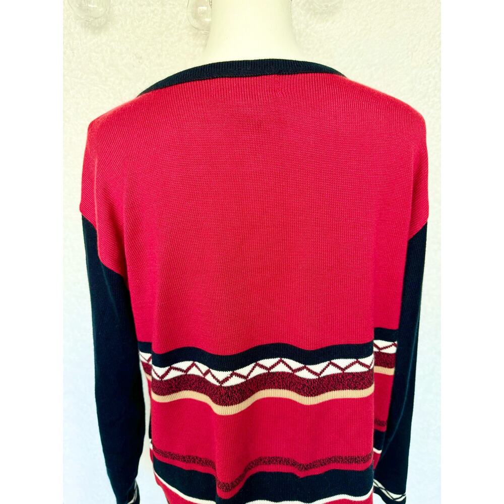 Vintage 90's Erin London Acrylic Red & Black Button Up Cardigan Sweater 1X XL - Picture 8 of 9